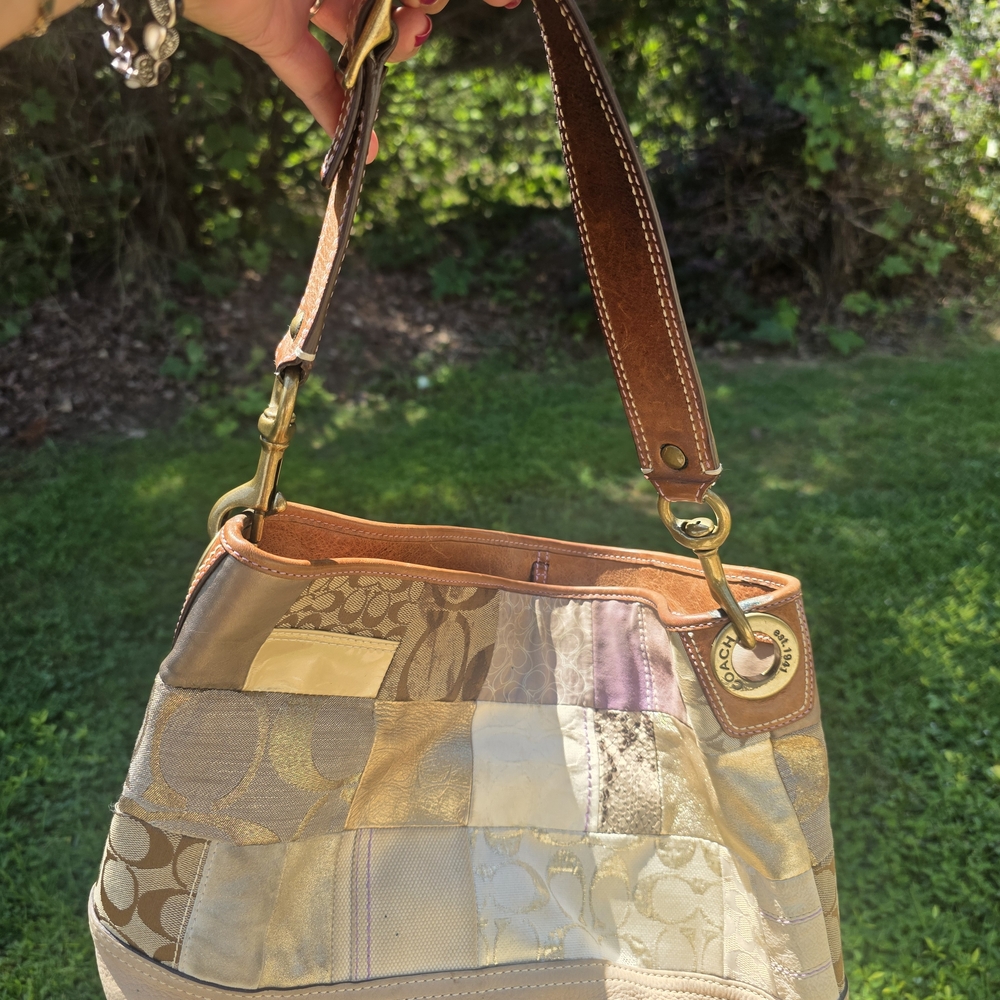 Coach Gold and Tan Patchwork Shoulder Bag